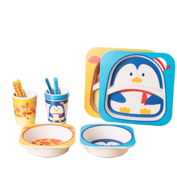 Cartoon dinner set bamboo fibre children baby bowl kids tableware